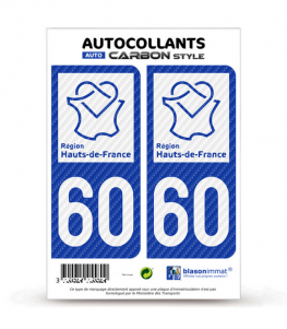 60 Hauts-de-France - LT bi-ton Carbone-Style | Stickers plaque immatriculation
