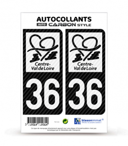36 Centre-Val de Loire - LT bi-ton Carbone-Style | Stickers plaque immatriculation