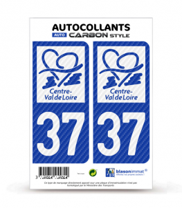 37 Centre-Val de Loire - LT bi-ton Carbone-Style | Stickers plaque immatriculation