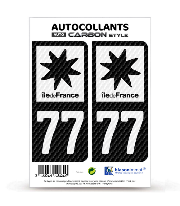 77 Île-de-France - LT bi-ton Carbone-Style | Stickers plaque immatriculation