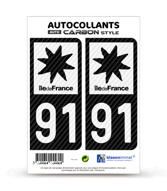 91 Île-de-France - LT bi-ton Carbone-Style | Stickers plaque immatriculation