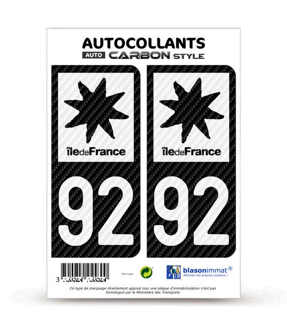 92 Île-de-France - LT bi-ton Carbone-Style | Stickers plaque immatriculation
