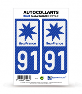 91 Île-de-France - LT bi-ton Carbone-Style | Stickers plaque immatriculation