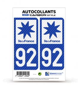92 Île-de-France - LT bi-ton Carbone-Style | Stickers plaque immatriculation