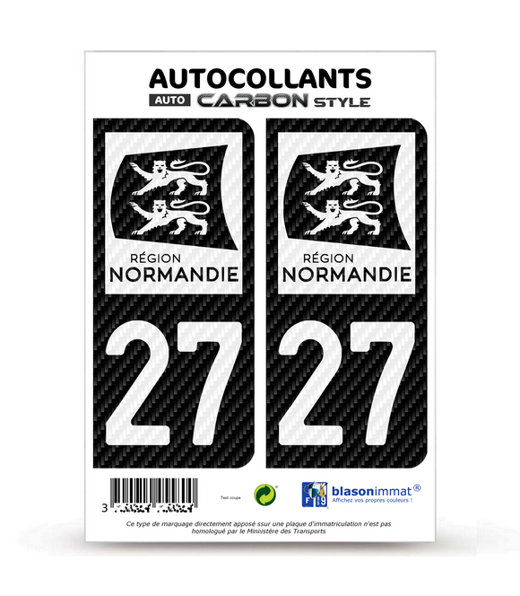 27 Normandie - LT bi-ton Carbone-Style | Stickers plaque immatriculation
