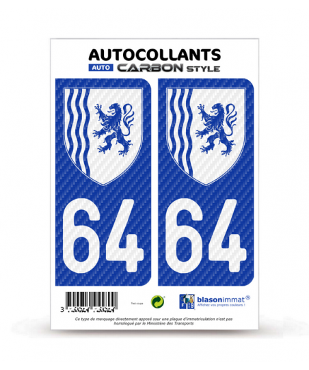 Autocollants Stickers Plaque Immatriculation Voiture Auto Département 64 Pyrénées-Atlantiques