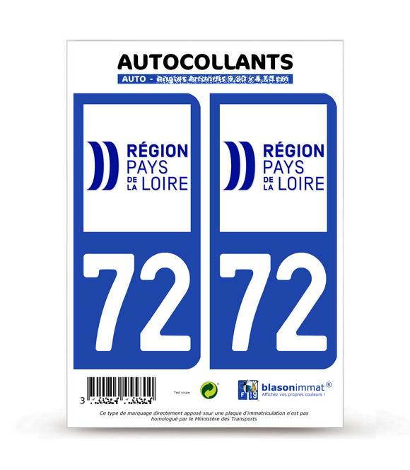 72 Pays de la Loire - LogoType II | Autocollant plaque immatriculation