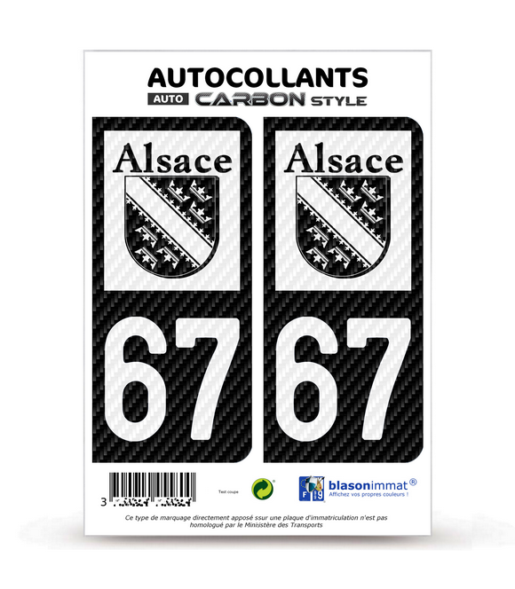 67 Alsace - LT bi-ton Carbone-Style | Stickers plaque immatriculation