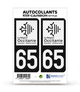 65 Occitanie - LT bi-ton Carbone-Style | Stickers plaque immatriculation
