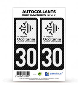 30 Occitanie - LT bi-ton Carbone-Style | Stickers plaque immatriculation