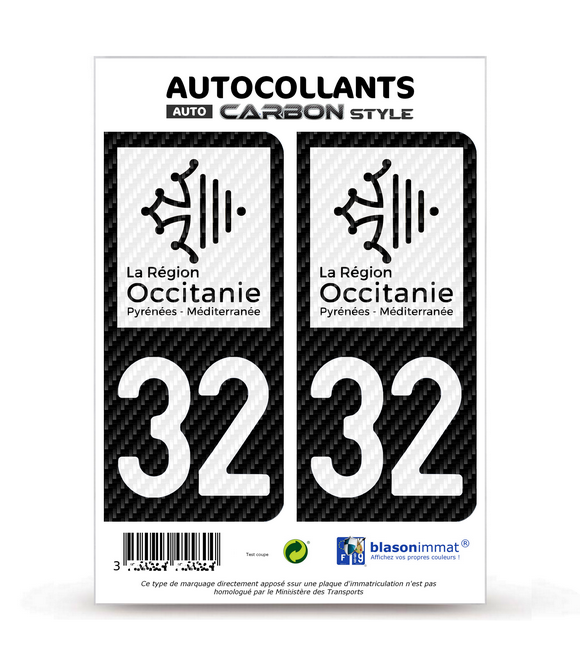 32 Occitanie - LT bi-ton Carbone-Style | Stickers plaque immatriculation