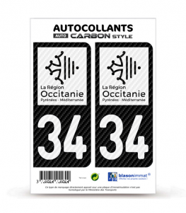 34 Occitanie - LT bi-ton Carbone-Style | Stickers plaque immatriculation