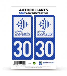 30 Occitanie - LT bi-ton Carbone-Style | Stickers plaque immatriculation