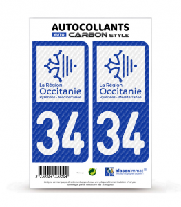 34 Occitanie - LT bi-ton Carbone-Style | Stickers plaque immatriculation