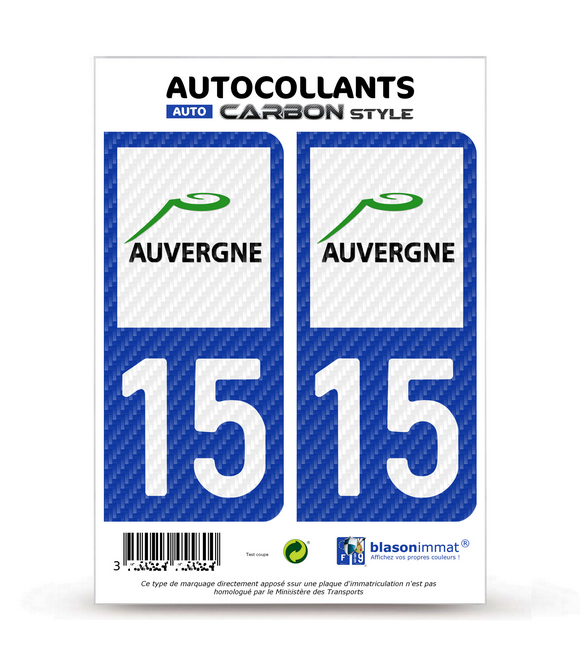2 Stickers Auto Département Logo 15 - Plaque D'Immatriculation Décorative - Fabriqué En France