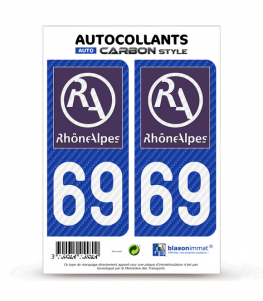 69 Rhône-Alpes - LT II Carbone-Style | Stickers plaque immatriculation