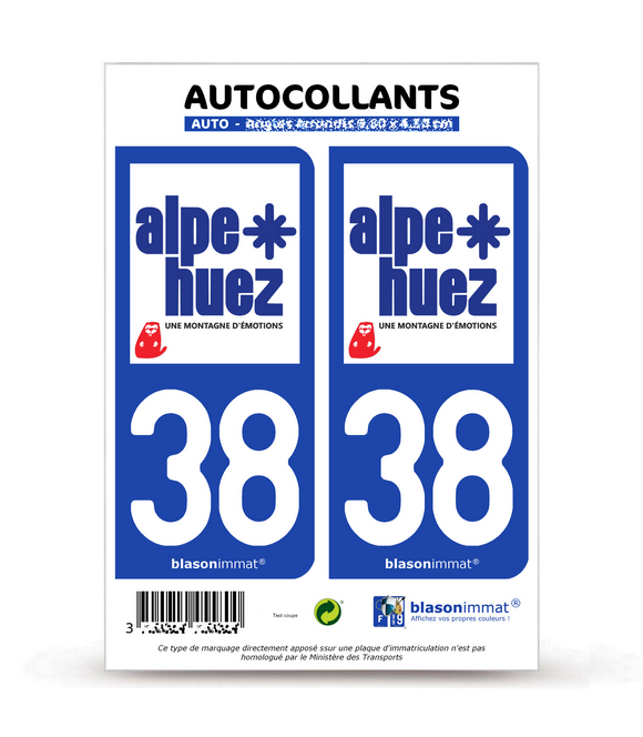 38 Alpe d'Huez - Commune | Autocollant plaque immatriculation