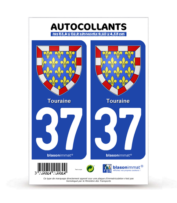 37 Touraine - Armoiries | Autocollant plaque immatriculation