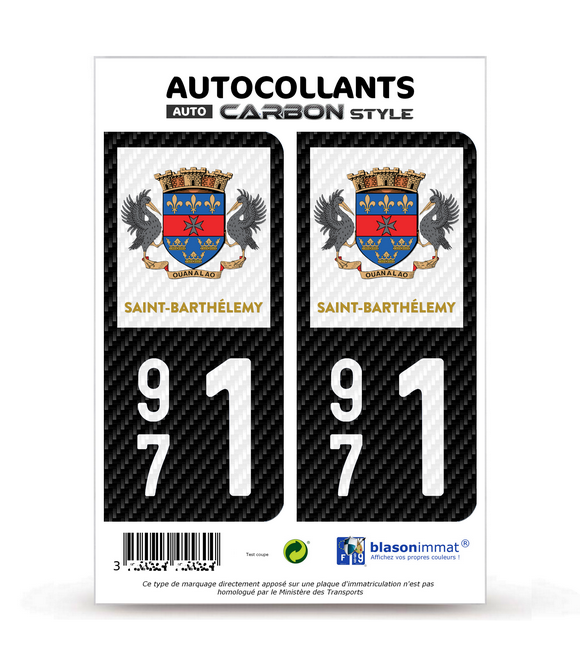 971 Saint-Barthélemy - COM Carbone-Style | Stickers plaque immatriculation