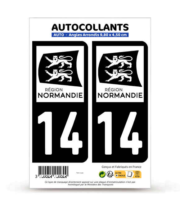14 Calvados - Normandie Bi-ton | Autocollant plaque immatriculation