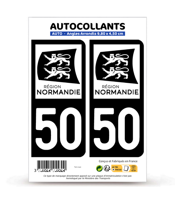 50 Manche - Normandie Bi-ton | Autocollant plaque immatriculation