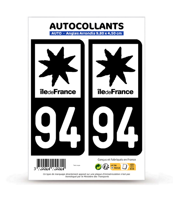 94 Val-de-Marne - Île-de-France Bi-ton | Autocollant plaque immatriculation
