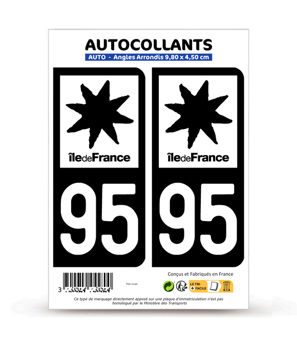 95 Val-d'Oise - Île-de-France Bi-ton | Autocollant plaque immatriculation