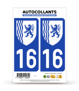 16 Charente - Nouvelle-Aquitaine Bi-ton | Autocollant plaque immatriculation