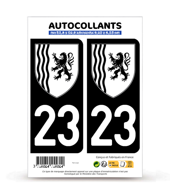 23 Creuse - Nouvelle-Aquitaine Bi-ton | Autocollant plaque immatriculation