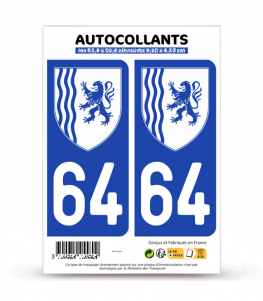 64 Pyrénées-Atlantiques - Nouvelle-Aquitaine Bi-ton | Autocollant plaque immatriculation