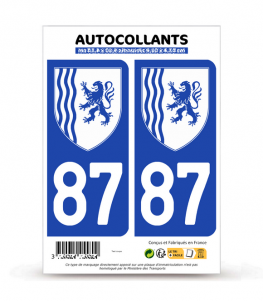 87 Haute-Vienne - Nouvelle-Aquitaine Bi-ton | Autocollant plaque immatriculation