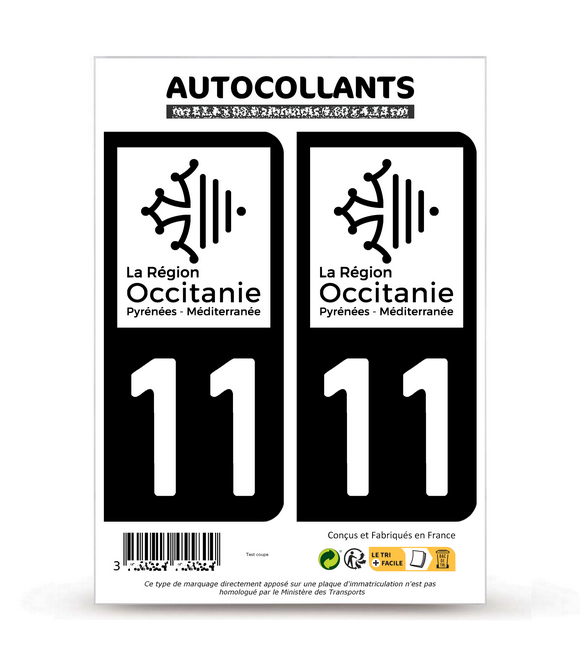 11 Aude - Occitanie Bi-ton | Autocollant plaque immatriculation