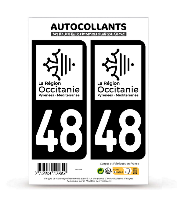 48 Lozère - Occitanie Bi-ton | Autocollant plaque immatriculation