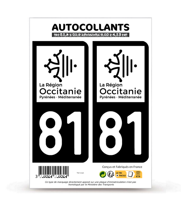 81 Tarn - Occitanie Bi-ton | Autocollant plaque immatriculation