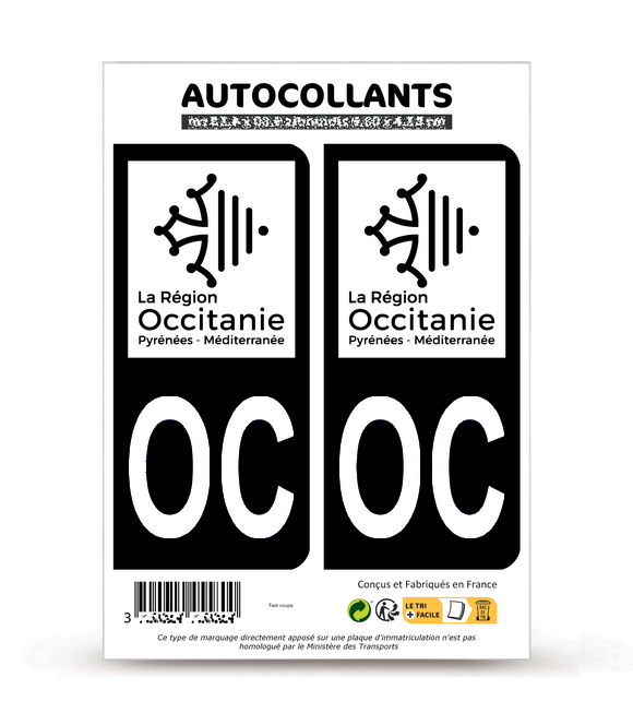 OC Occitanie - LogoType Bi-ton | Autocollant plaque immatriculation