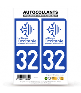 32 Gers - Occitanie Bi-ton | Autocollant plaque immatriculation