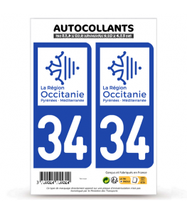 34 Hérault - Occitanie Bi-ton | Autocollant plaque immatriculation