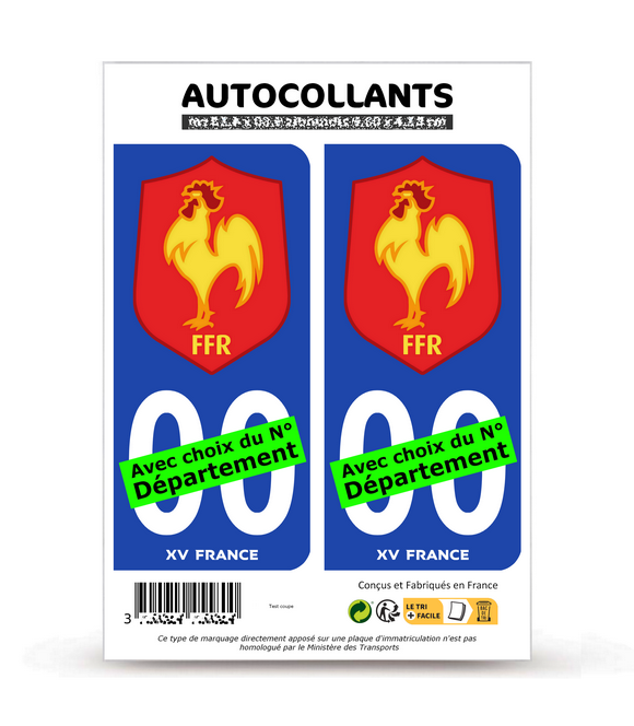 XV de France - Blason avec choix du département | Autocollant plaque immatriculation