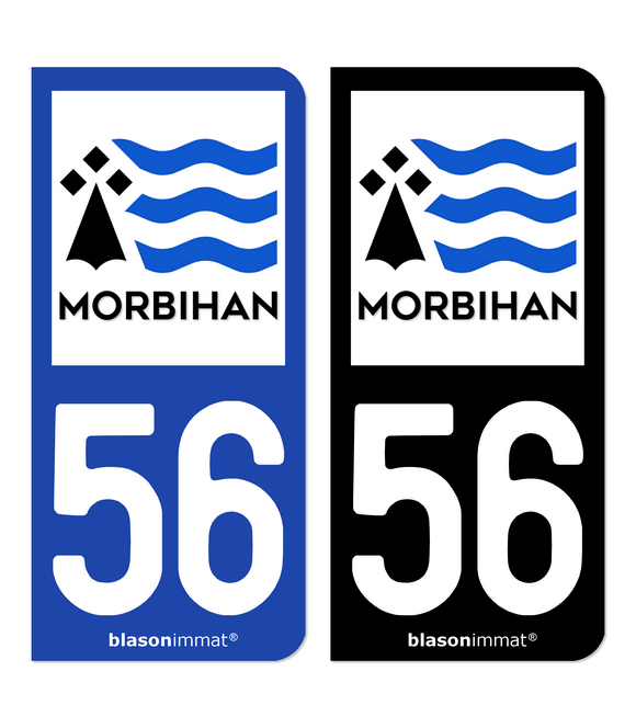 Autocollant Département 56 Morbihan Bretagne - Sticker Plaque Immatriculation Région | Lot De 2 Pièces 10x4.5cm