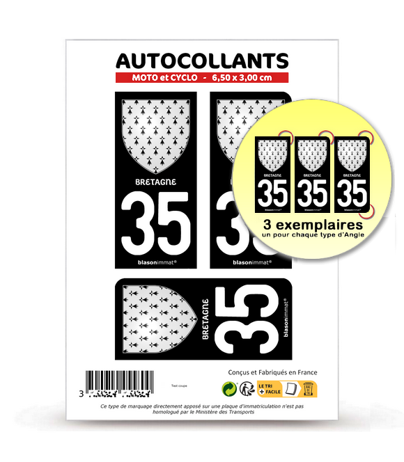 Lot De 4 Stickers Plaque Immatriculation Département 35 (Ille-et-Vilaine) - Région Bretagne