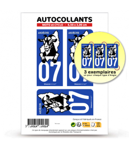 Sticker Plaque Immatriculation Moto - Département 07 Ardèche | Autocollant Extérieur Résistant, Garantie 5 Ans
