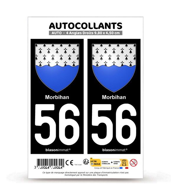 Autocollants Plaques Immatriculation Département 56 Morbihan - Lot De 4, Dimensions Officielles 45x100 Mm, Fabriqué En France - 7