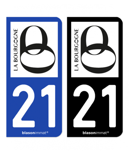 Autocollants Style Plaque Immatriculation Département 21 (Bourgogne) - Lot De 2 Stickers 4,6x10 Cm - Vinyle Anti-UV