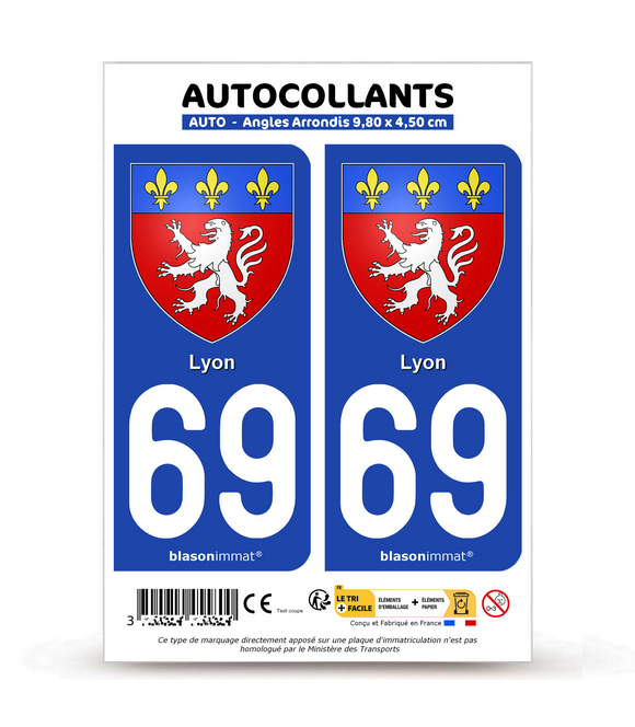 69 Lyon - Ville | Autocollant plaque immatriculation
