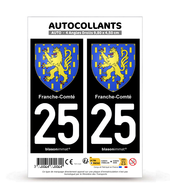 Lot De 2 écussons Autocollants Franche-Comté - Blason En Vinyle 4x5 Cm