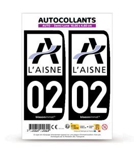 Autocollants Plaque Immatriculation Département 02 Aisne - Lot De 4, Vinyle Haute Résistance, Garantie 7 Ans