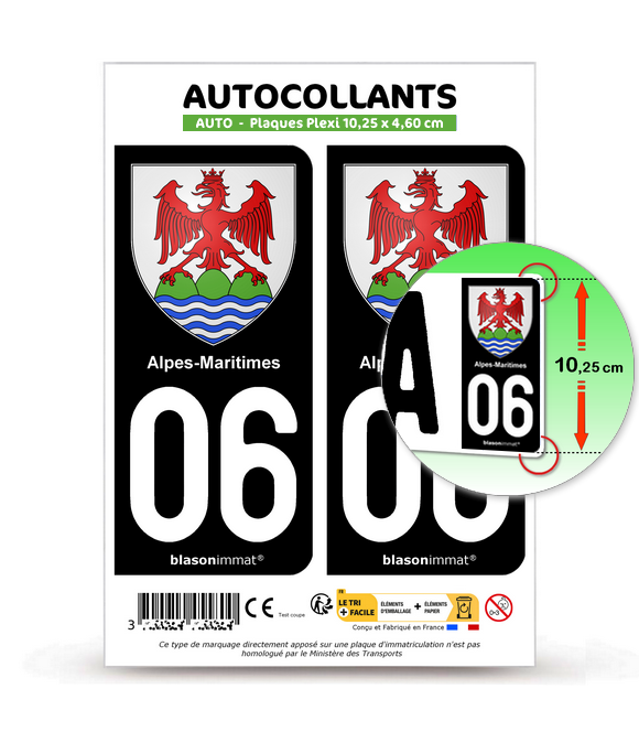 Lot De 4 Autocollants Plaques D'immatriculation 06 Alpes-Maritimes - Noir - Pour Voiture, Moto
