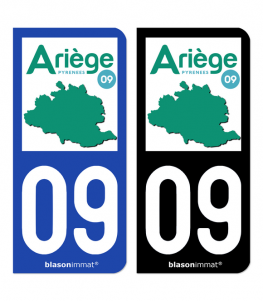 Autocollants Plaque Immatriculation Département 09 Ariège - Lot De 2 Stickers Avant/arrière - Logo Midi-Pyrénées - Dimensions 45x100 Mm