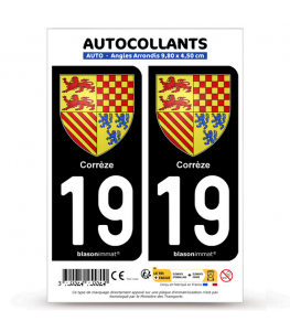 Lot De 4 Autocollants Département 19 Corrèze Pour Plaques D'immatriculation - Dimensions 45x100 Mm - Fabriqué En France