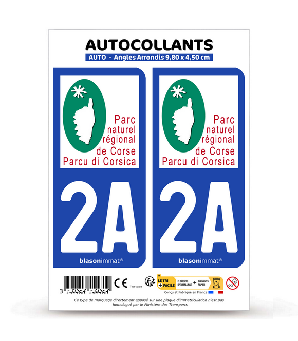 Autocollant Plaque Immatriculation Corse 2A Corsica - Lot De 2 Stickers - Extérieur/intérieur - 9